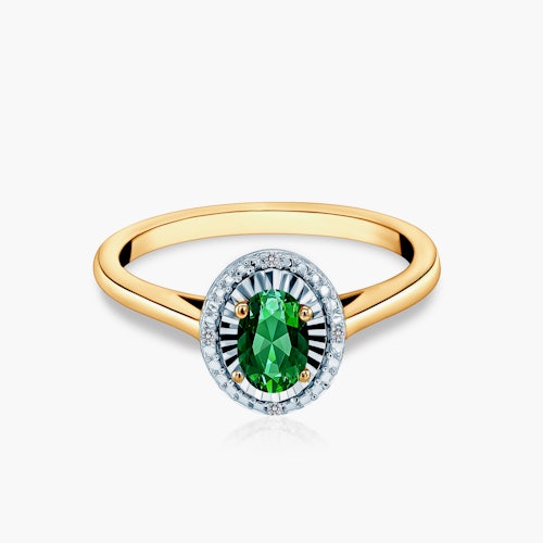 Pierścionek zaręczynowy SAVICKI: dwukolorowe złoto, szmaragd, diamenty